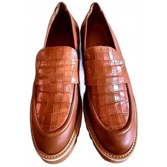 NWOT M. Gemi Handmade Elsa Croco Printed Loafers-Size 40.5 / 9.5-Tan